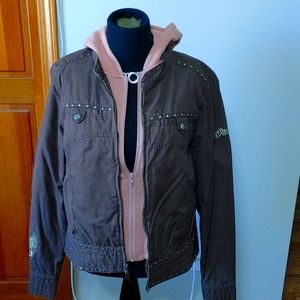 Awesome brown Harley jacket with coordinating mauve/pink Harley vest